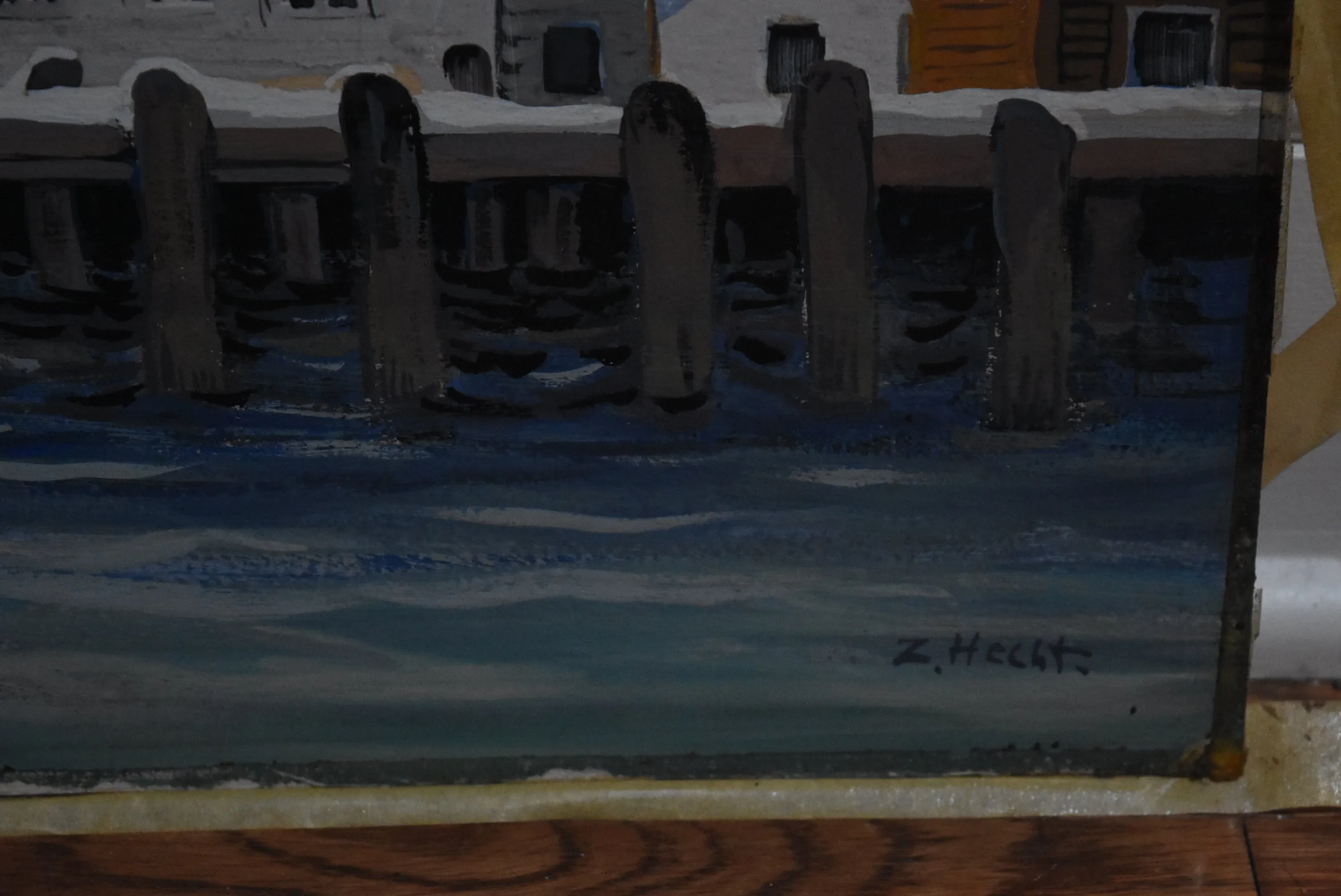 Zoltan Hecht - Original Acrylic Waterfront Town Painting Unframed