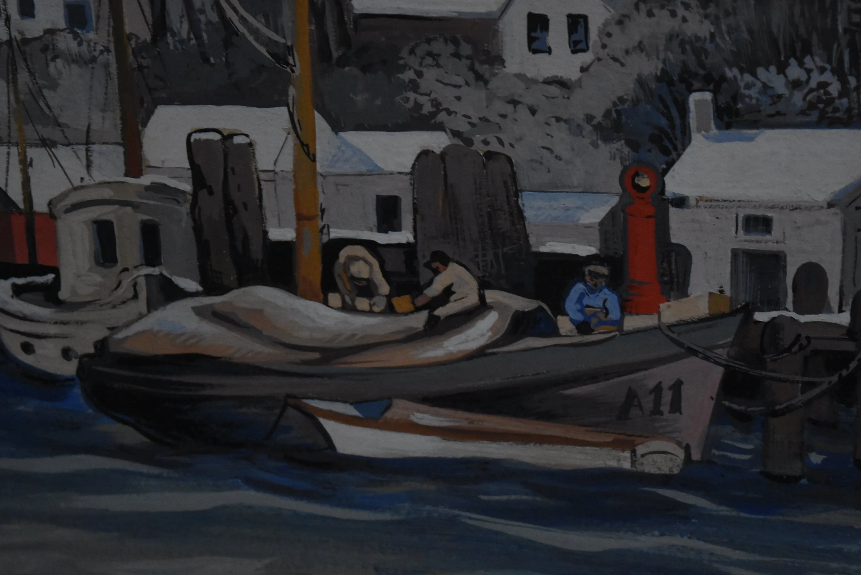 Zoltan Hecht - Original Acrylic Waterfront Town Painting Unframed